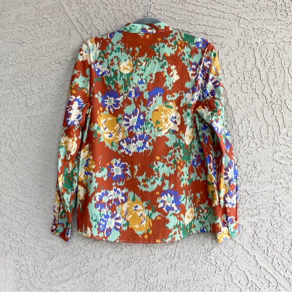 SEZANE NWT Rust Orange Green Abstract Floral Printed Button Down Pierro Shirt 38 - Picture 7 of 11